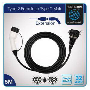 Charge Cable - Type 2 Female To Type 2 Male - 32A Single Phase Extension Cable - 5m