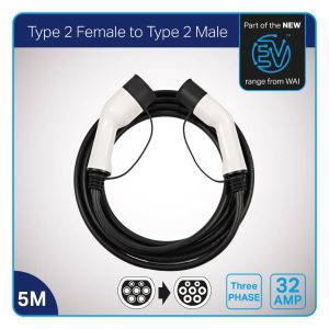 Charge Cable - Type 2 Female To Type 2 Male - 32A Three Phase - 5m