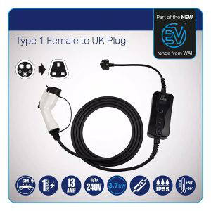 Charge Cable - Type 1 Female To UK Plug - 13A - 5M